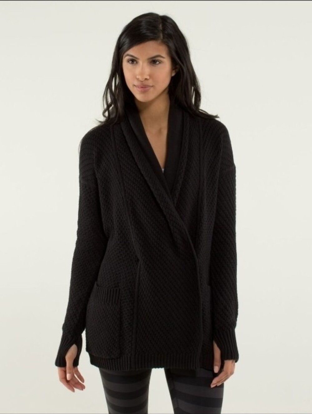 Lululemon Post Practice Cardi Black Shawl Knit Cardigan Sweater Size M/L